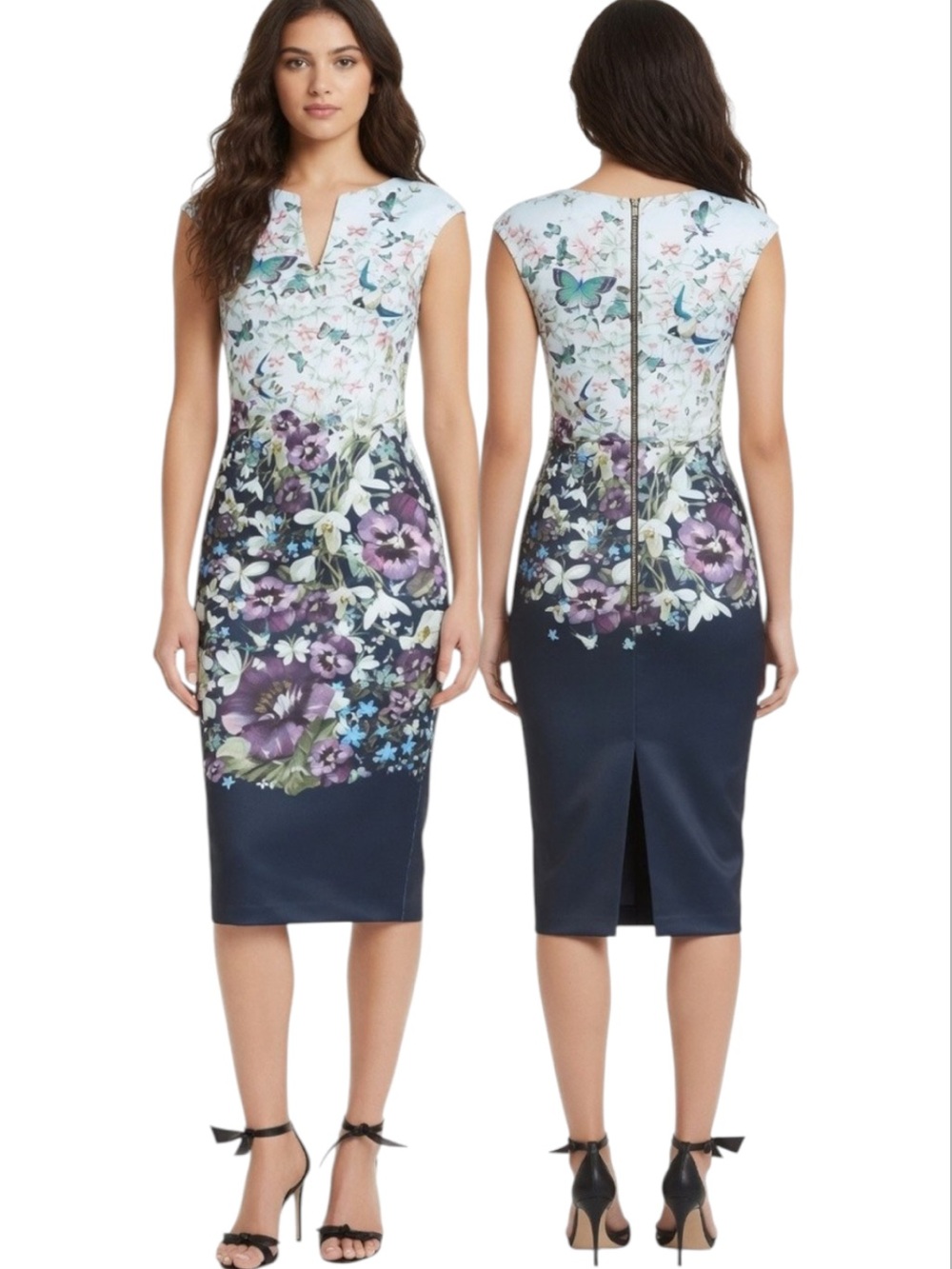 Ted Baker London Tiha Entangled Enchantment Butterfly Floral Midi Dress Sz. 3